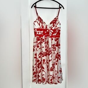 Floral Silk Midi Red & White Cocktail Dress for summer events